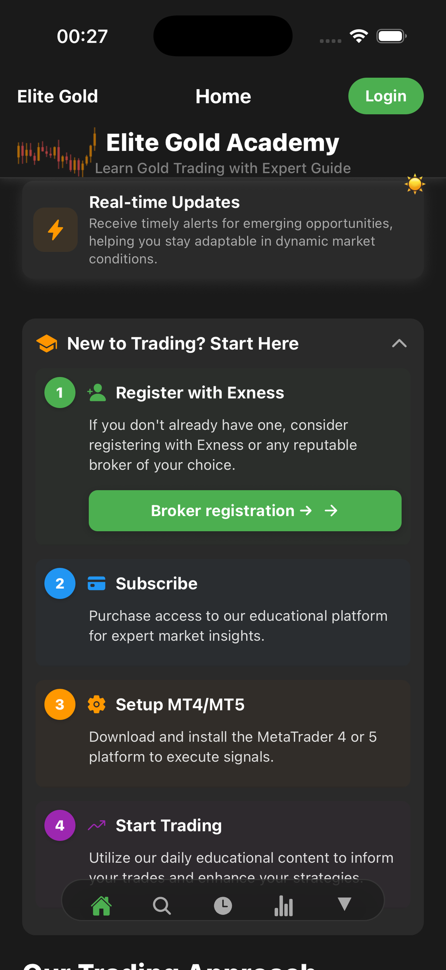 Elite Gold Academy - Home Screen